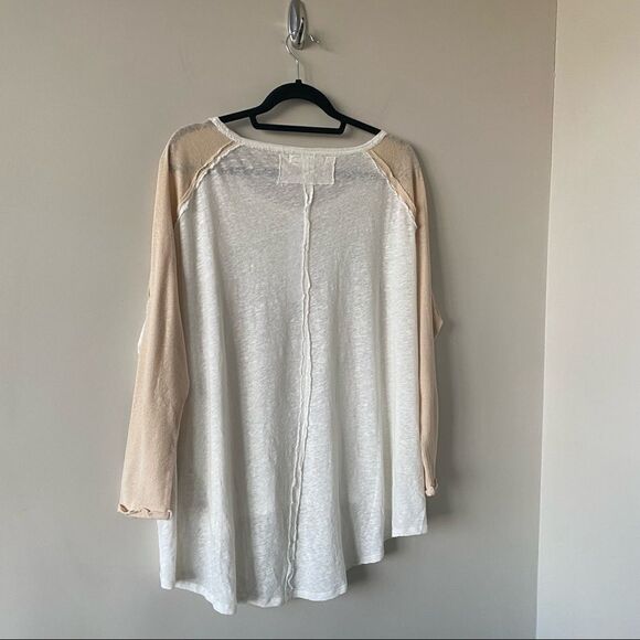 FREE People-Grand Slam Linen Blend Three-Quarter Sleeve Top (Size:Medium) - Picture 7 of 12